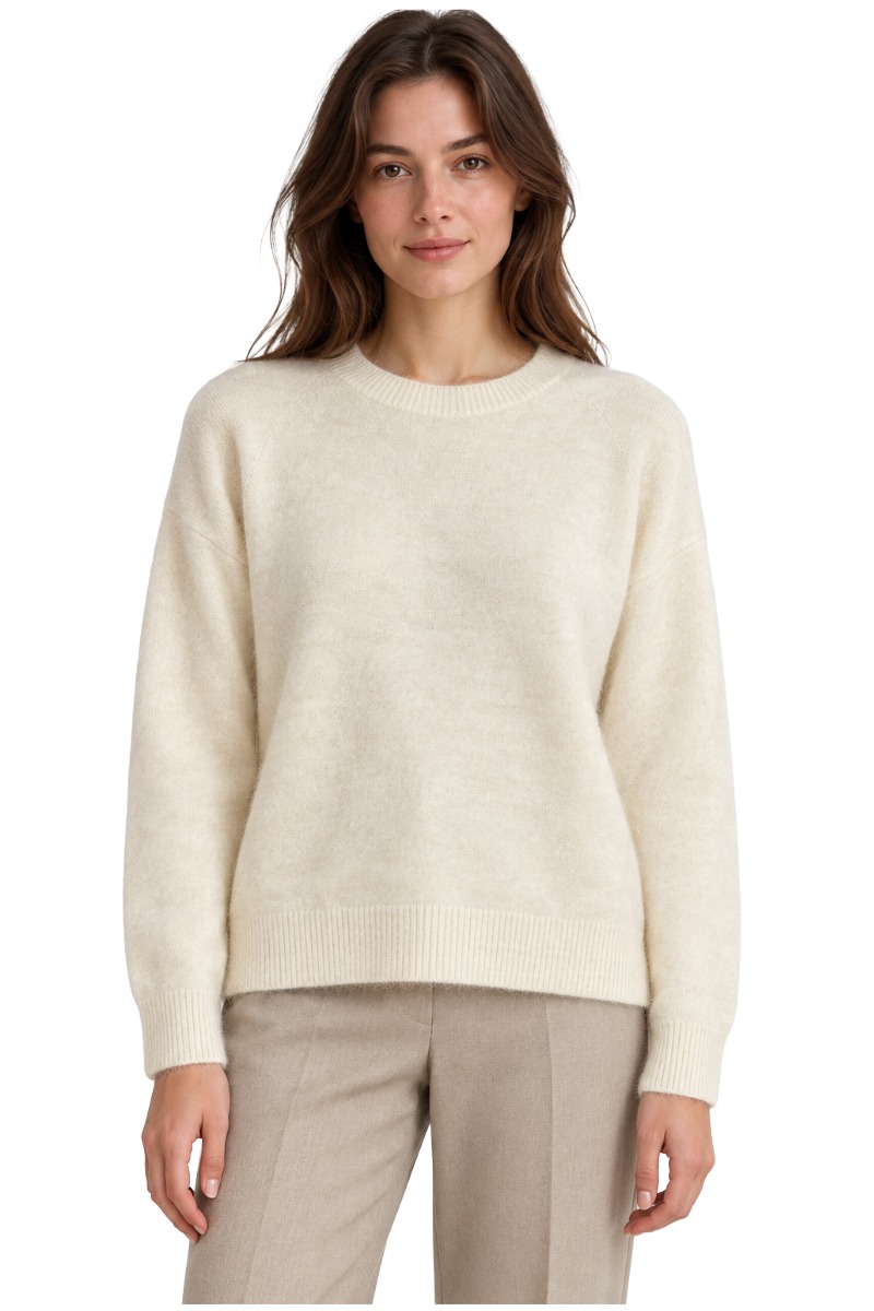 Feiner Damen Strick Pullover mit Rundhals aus Lanawolle & Kaschmir