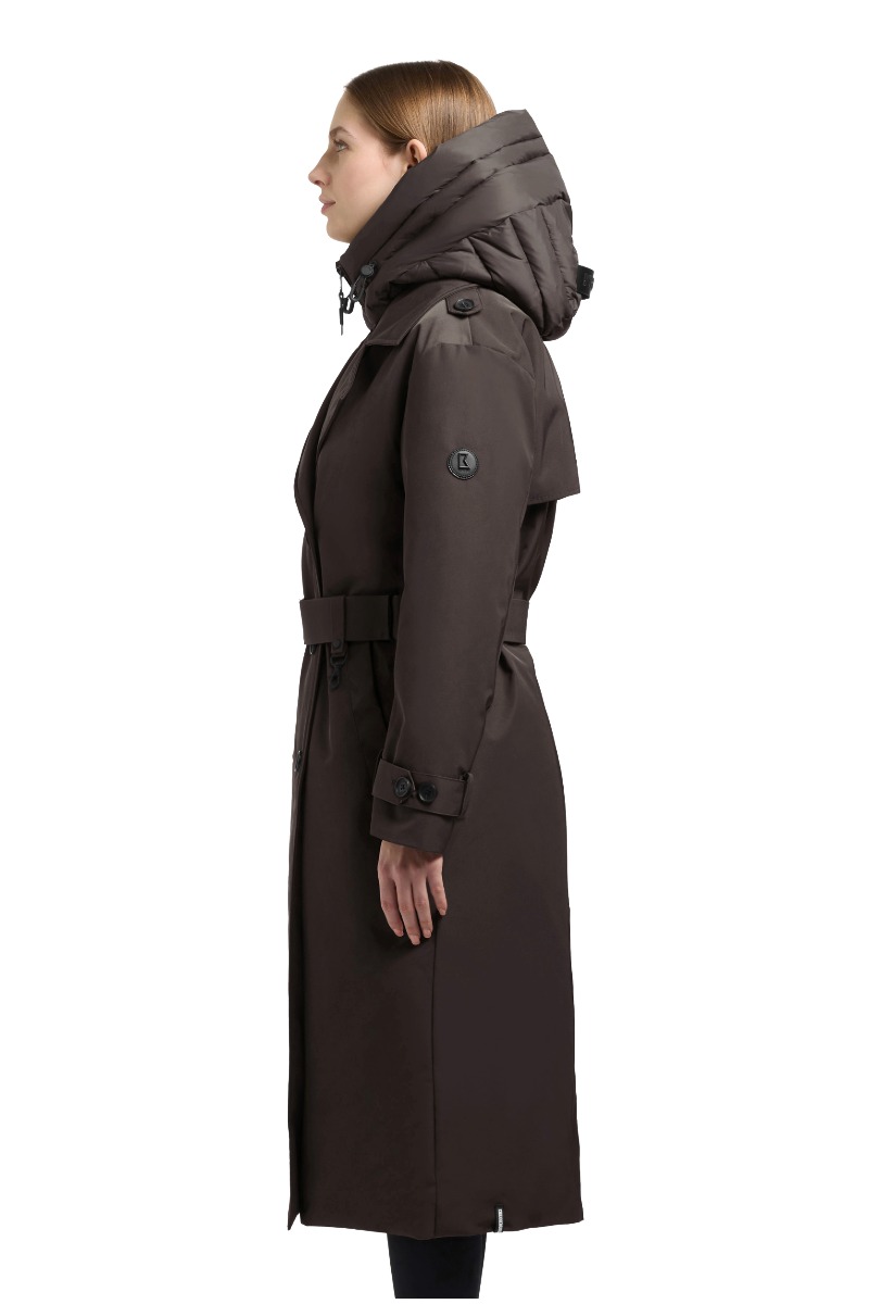 Khujo ELENA Damen-Winter-Trenchcoat mit Stepp-Einsatz und Kapuze