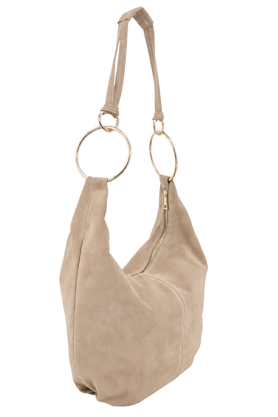 Wildleder - Shopper Hobo Bag 461 Damen Tasche mit Metallring-Henkel