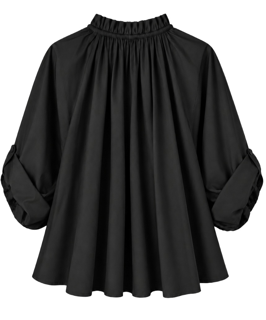 Bluse mit Rüschen-Stehkragen & fein gerafftem Pump Ärmel