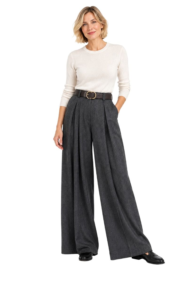 Weite Hose mit Bundfalten und Gürtel