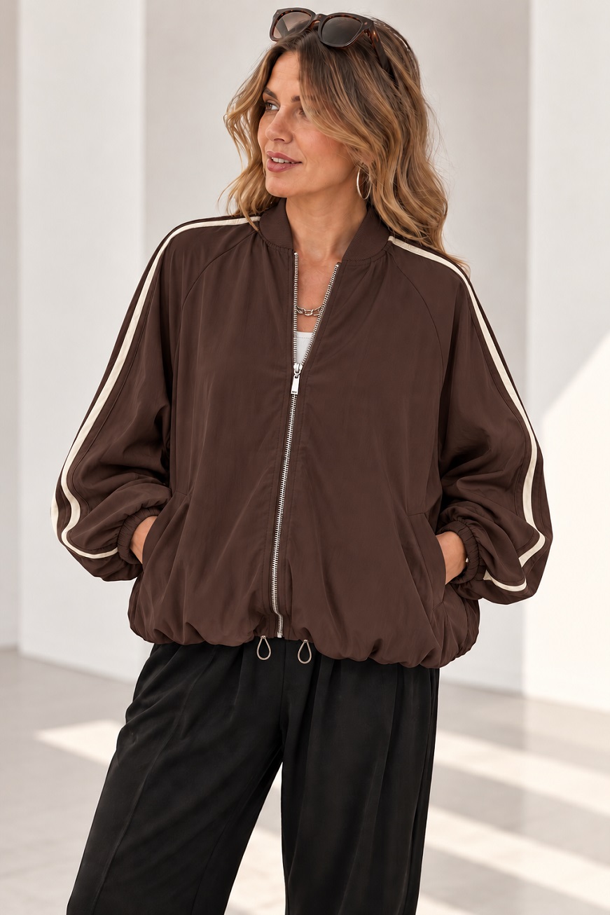 Damen Ballon-Blousonjacke mit Kontraststreifen & leichtem Futter