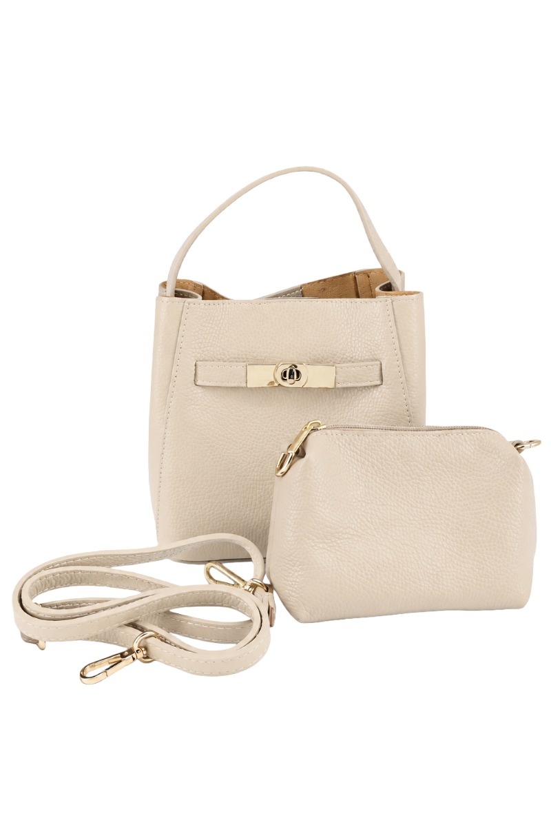 Leder Henkeltasche 0543 2-in-1 mit Drehverschluss & Innentasche