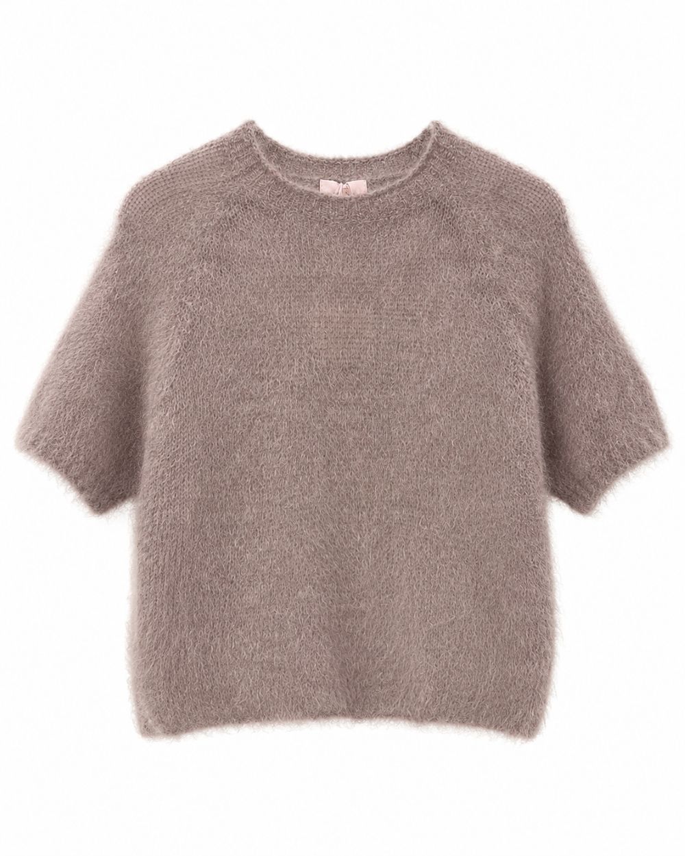 Strickpullover aus Kid - Mohair mit Rundhals und Kurzarm