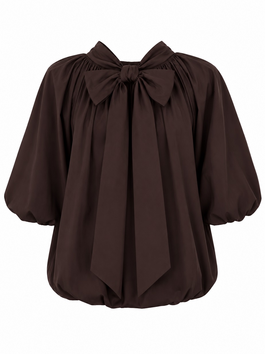 Ballonbluse mit Stehkragen und Schleife hinten