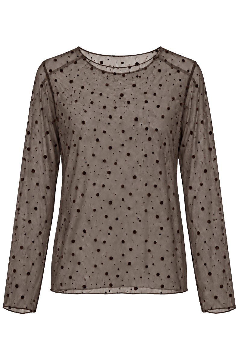 Leicht transparentes Mesh-Shirt mit Samt-Punkten