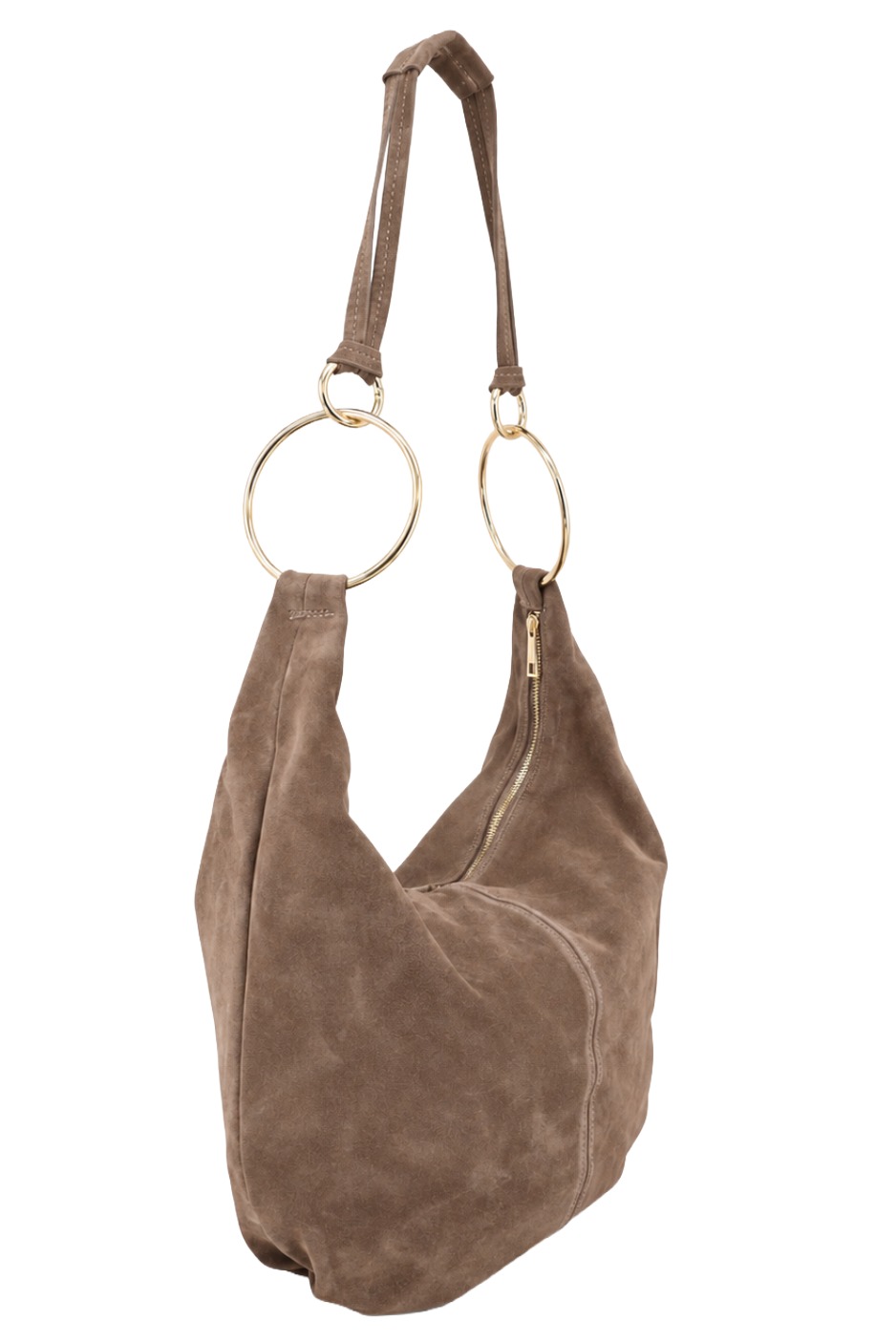 Wildleder - Shopper Hobo Bag 461 Damen Tasche mit Metallring-Henkel