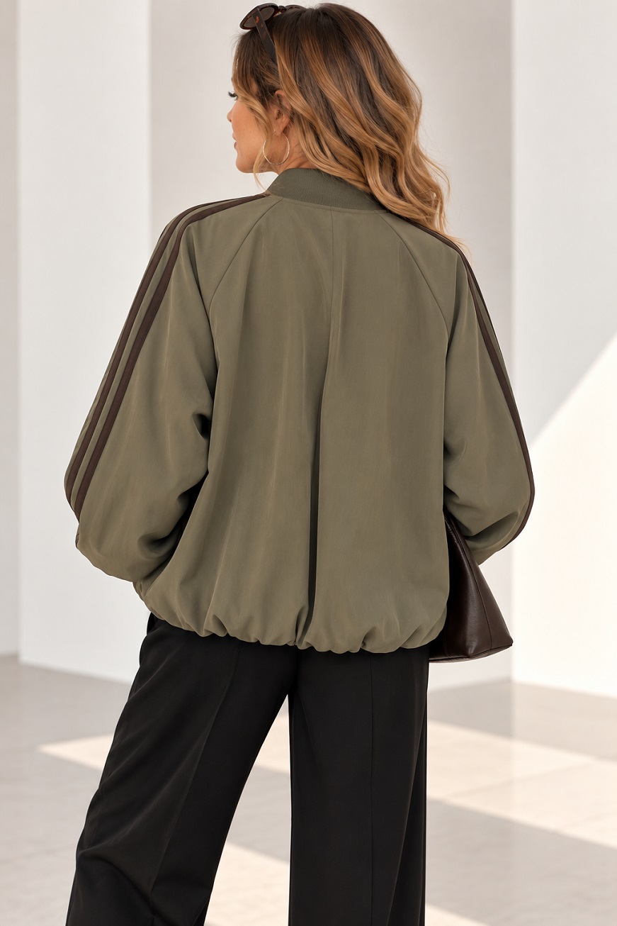 Damen Ballon-Blousonjacke mit Kontraststreifen & leichtem Futter