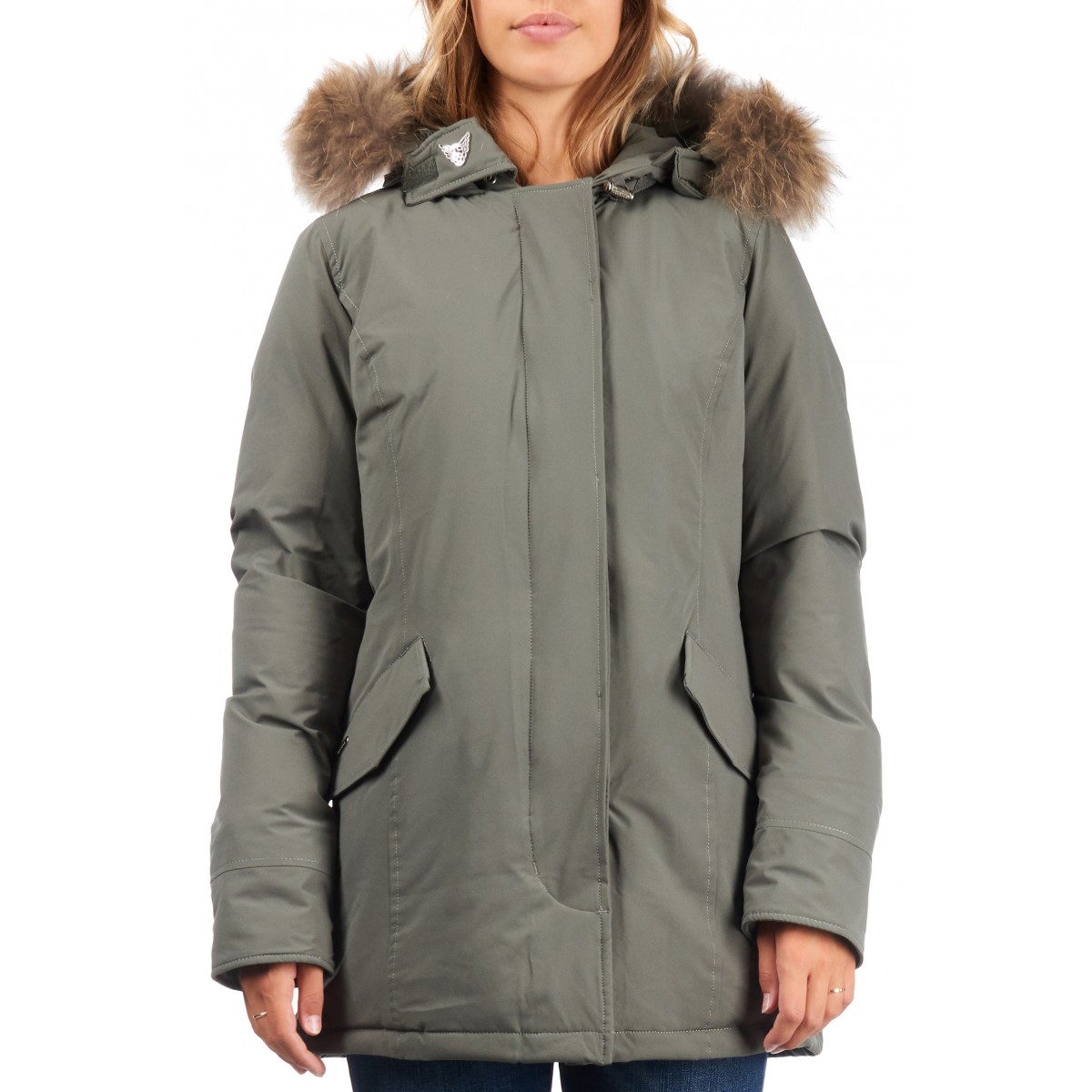 Airforce Deluxe Damen Jacke - pastel grün mit natur Fellkragen