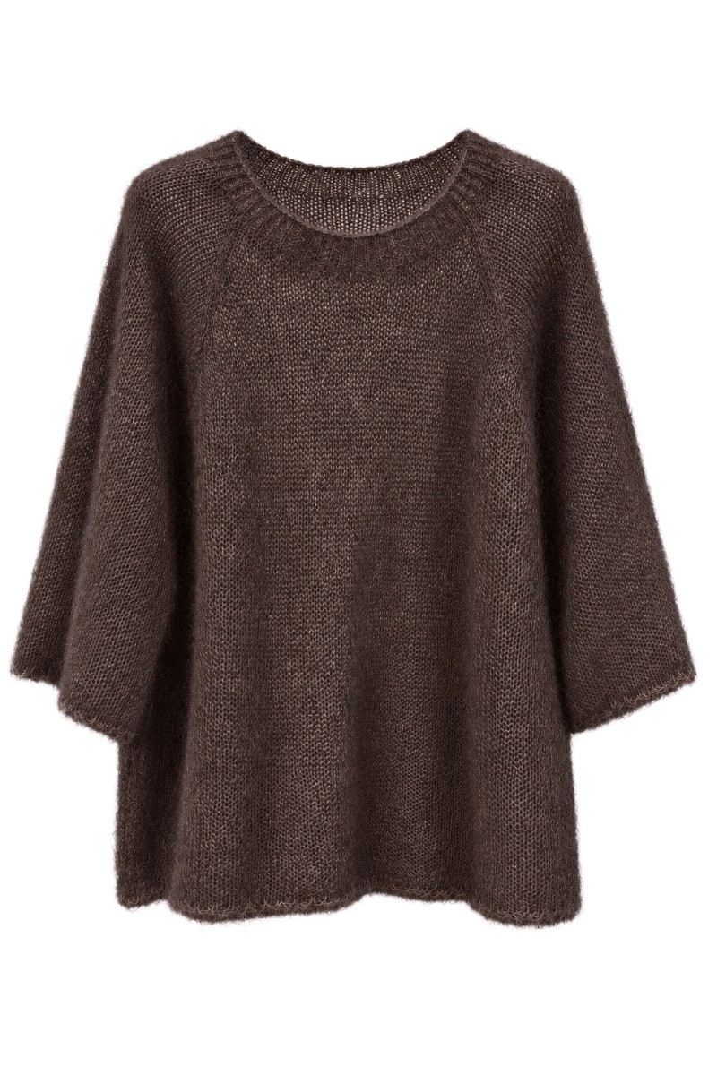 Flauschiger Kid Mohair Strick-Pullover mit Halbarm