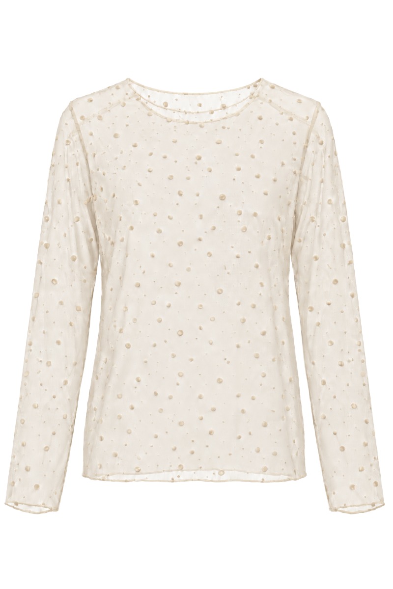 Leicht transparentes Mesh-Shirt mit Samt-Punkten