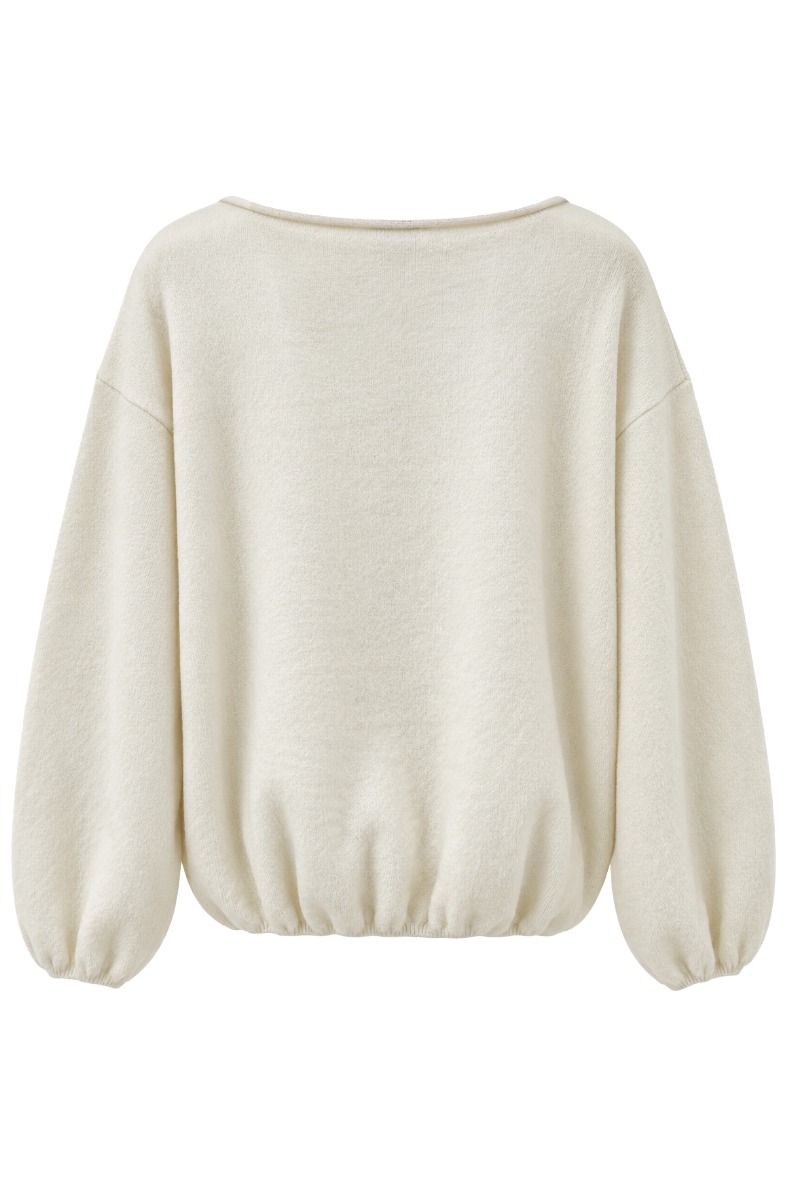 Ballon- Strickpullover mit U-Boot Rundhals