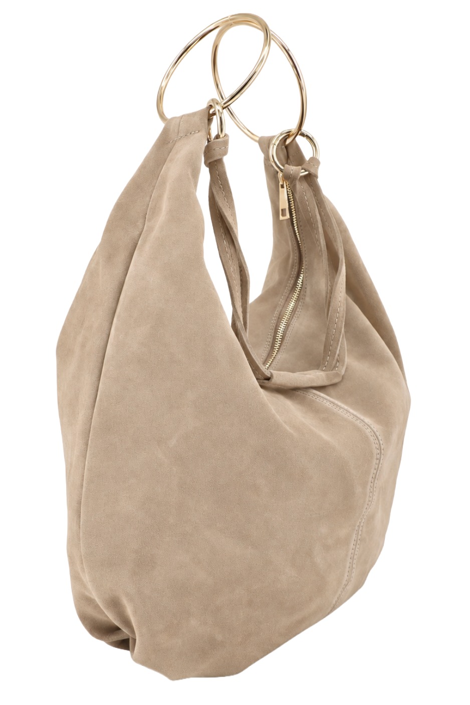 Wildleder - Shopper Hobo Bag 461 Damen Tasche mit Metallring-Henkel