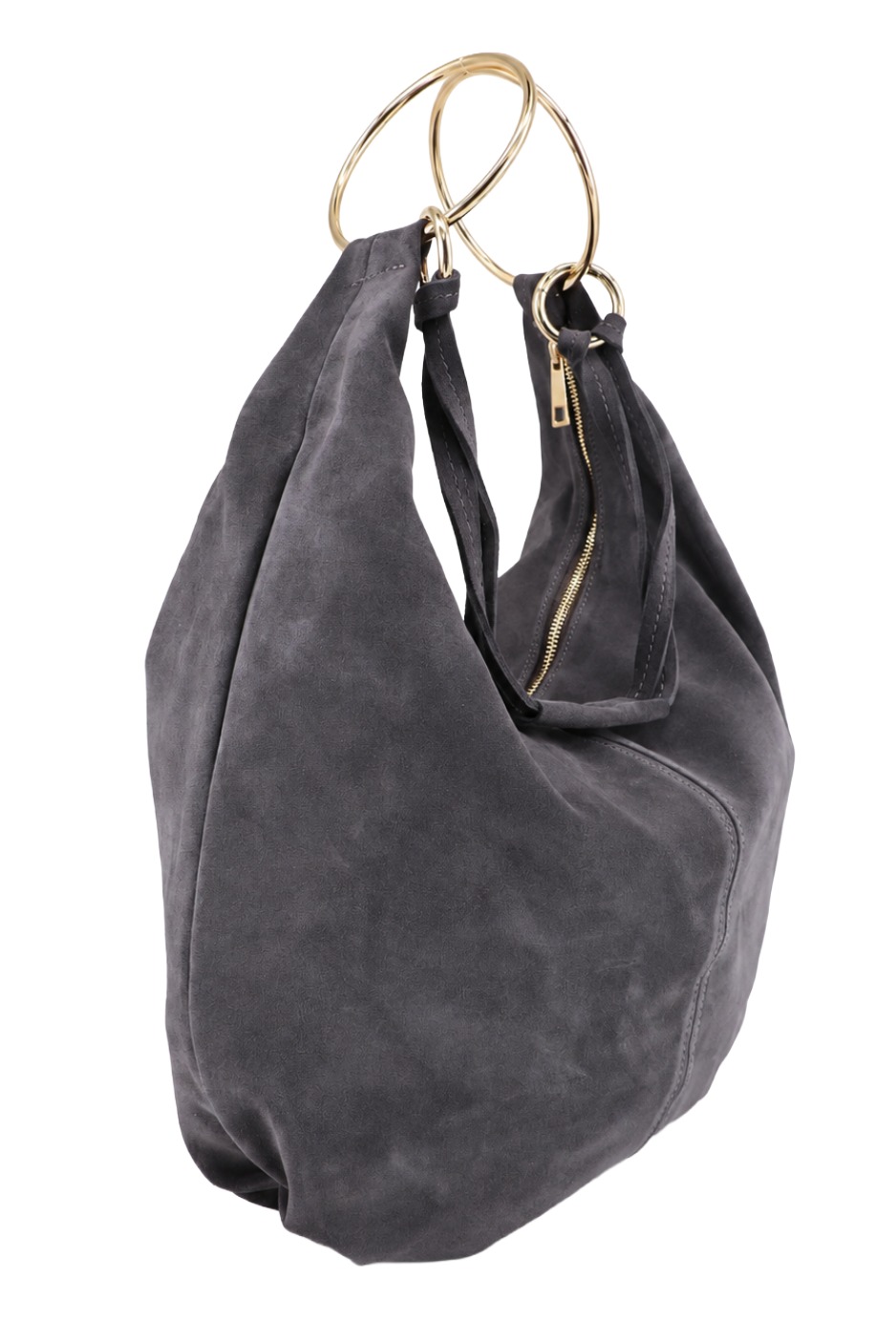 Wildleder - Shopper Hobo Bag 461 Damen Tasche mit Metallring-Henkel