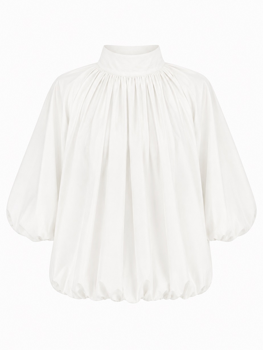 Ballonbluse mit Stehkragen und Schleife hinten
