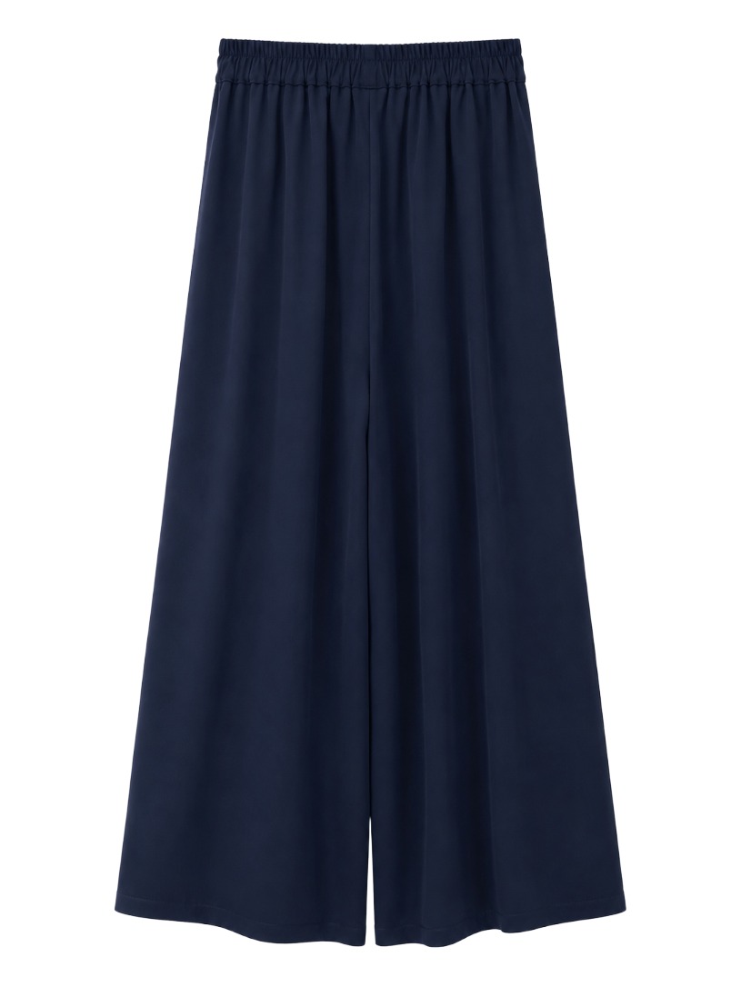 Fließende Palazzo-Falten-Hose mit Gummizug hinten
