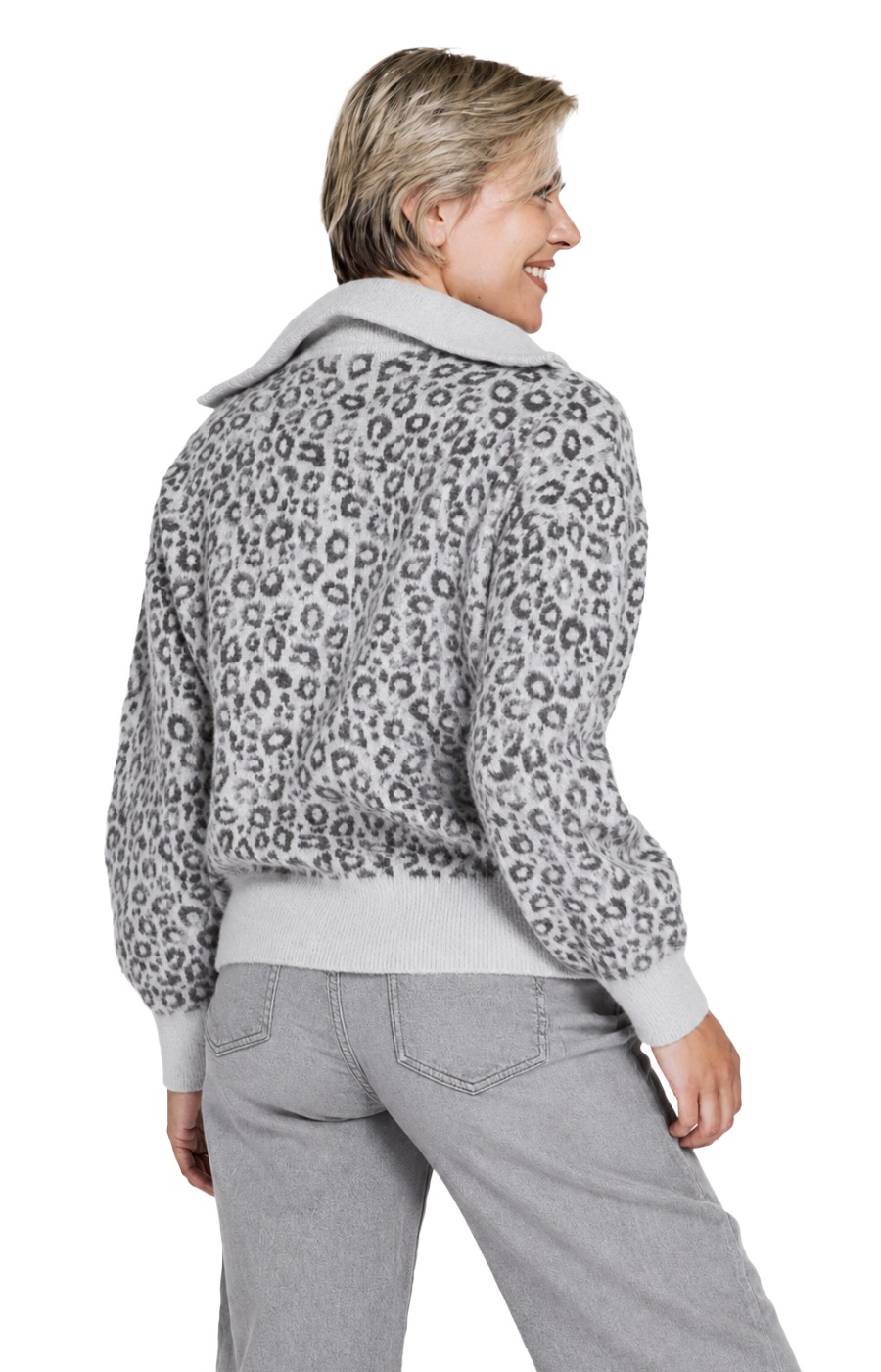 Zhrill Olina Strickpullover – Animal-Print mit Troyerkragen