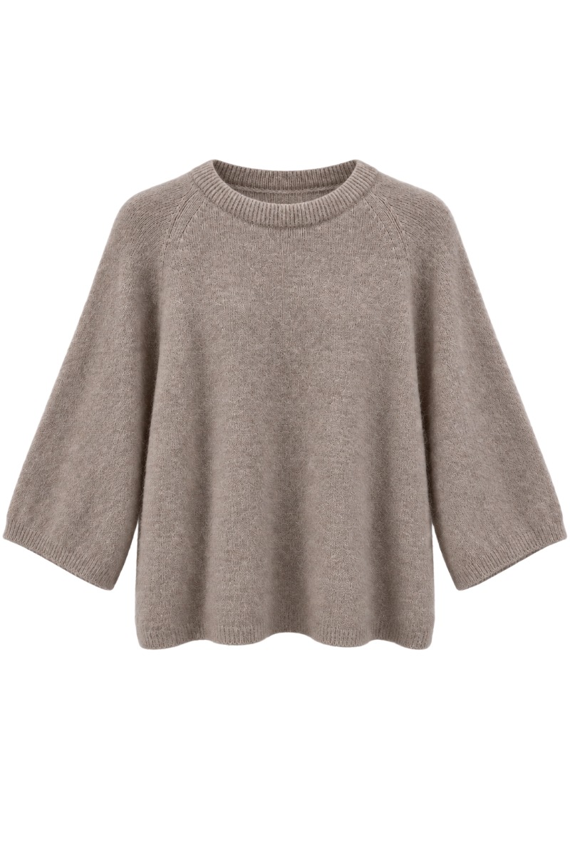 Feiner Angora Strickpullover mit Halbarm & Rundhals
