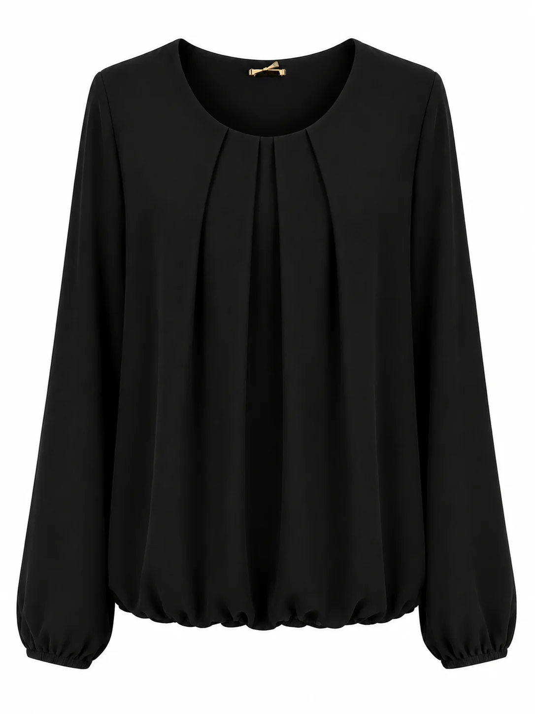 Ballonblusenshirt mit transparentem Oberstoff & Falten-Rundhals