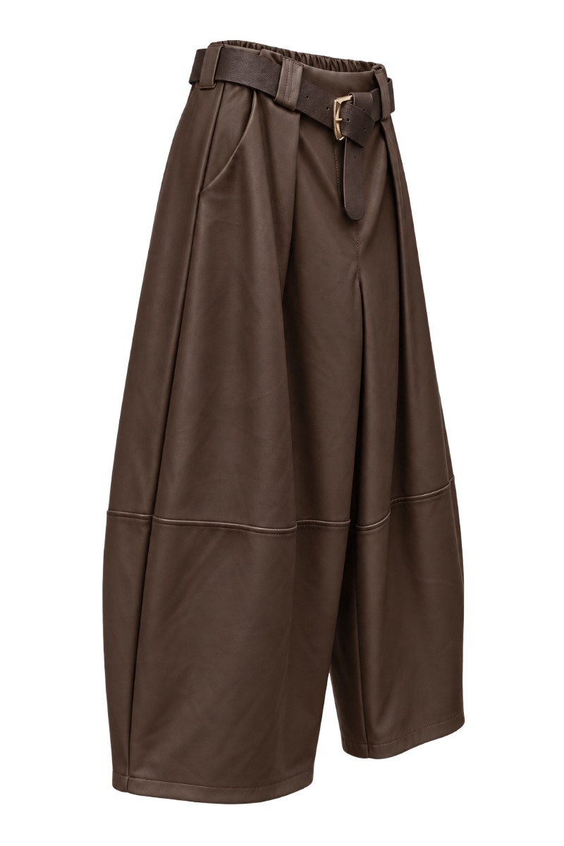 Kunstleder Barrel-Culotte mit Falten & Gürtel