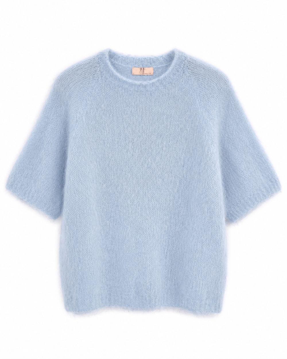 Strickpullover aus Kid - Mohair mit Rundhals und Kurzarm