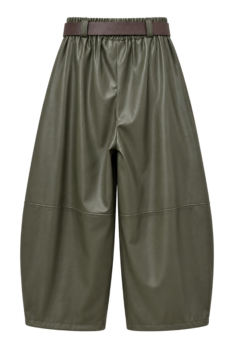 Kunstleder Barrel-Culotte mit Falten & Gürtel