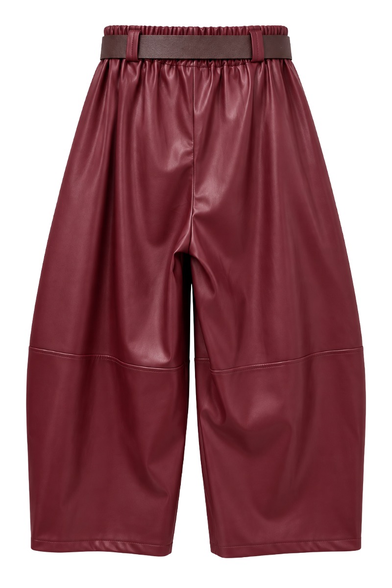Kunstleder Barrel-Culotte mit Falten & Gürtel
