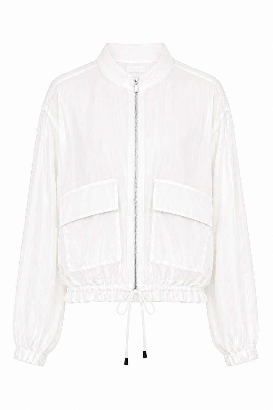 Transparente Blousonjacke Rundhals mit Taschen & Tunnelzug