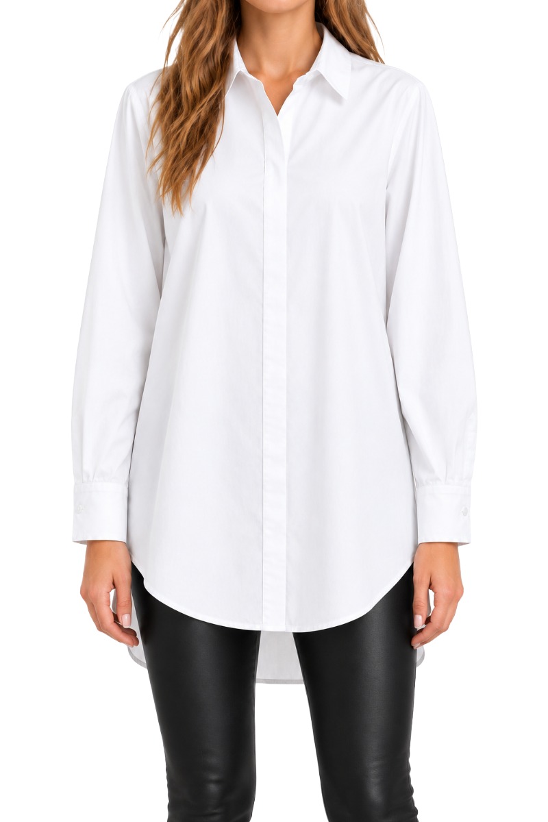 Esvivid Baumwoll Hemd-Longbluse 3047 mit verdeckter Knopfleiste