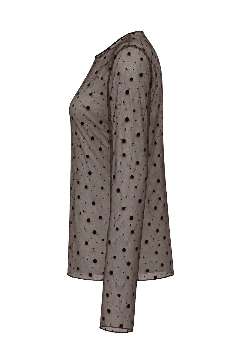 Leicht transparentes Mesh-Shirt mit Samt-Punkten