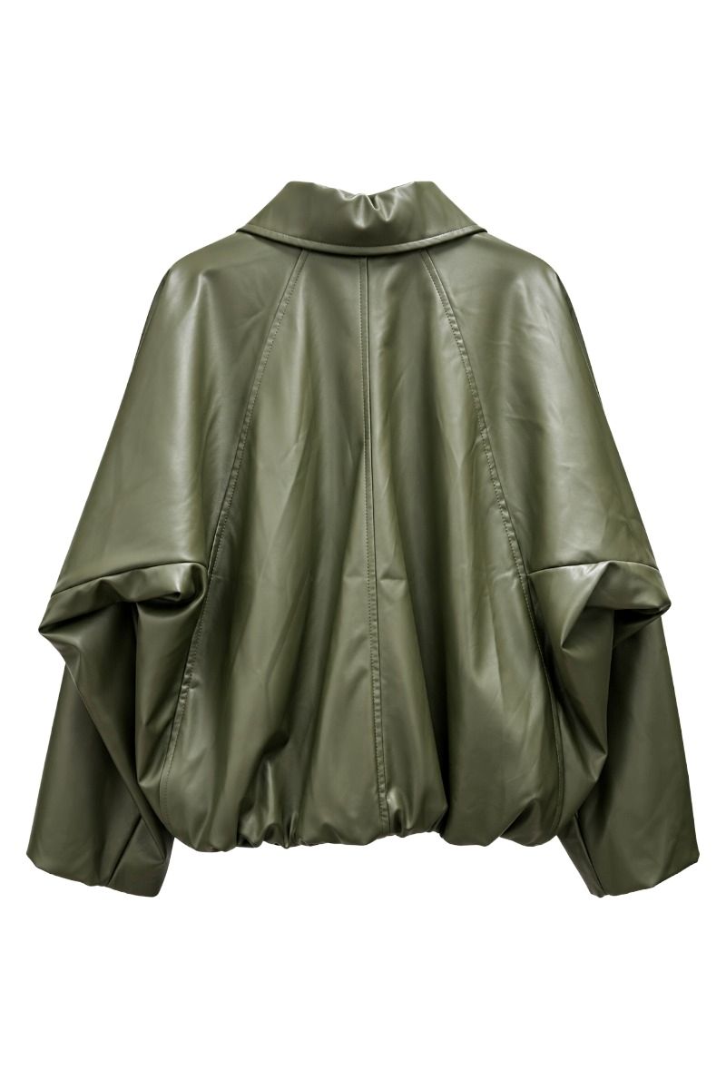 Blouson-Kunstlederjacke mit Kragen & Ballonschnitt