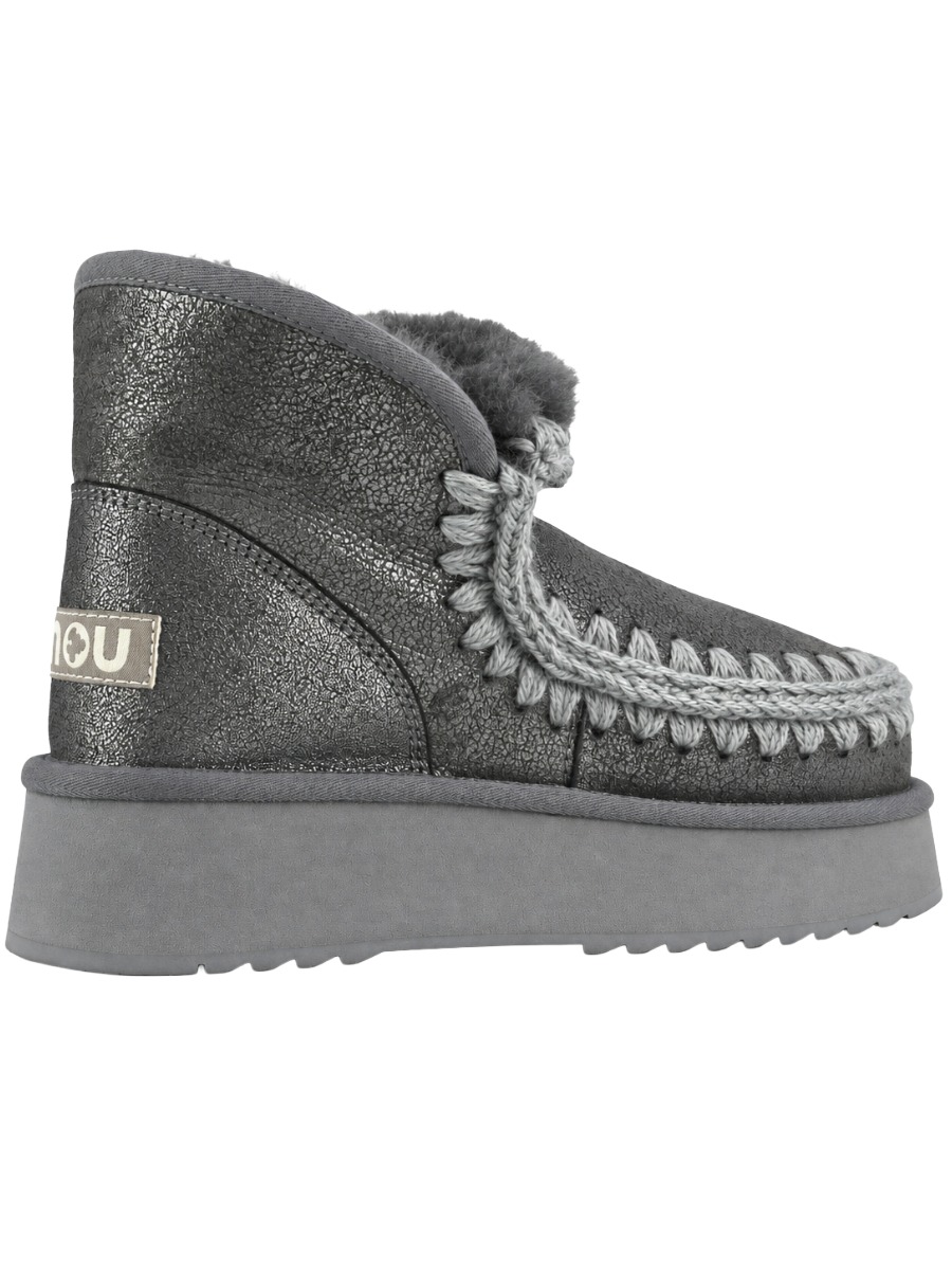 MOU Eskimo Mini Platform Dust Iron – Damen Lammfell Boots Metallic