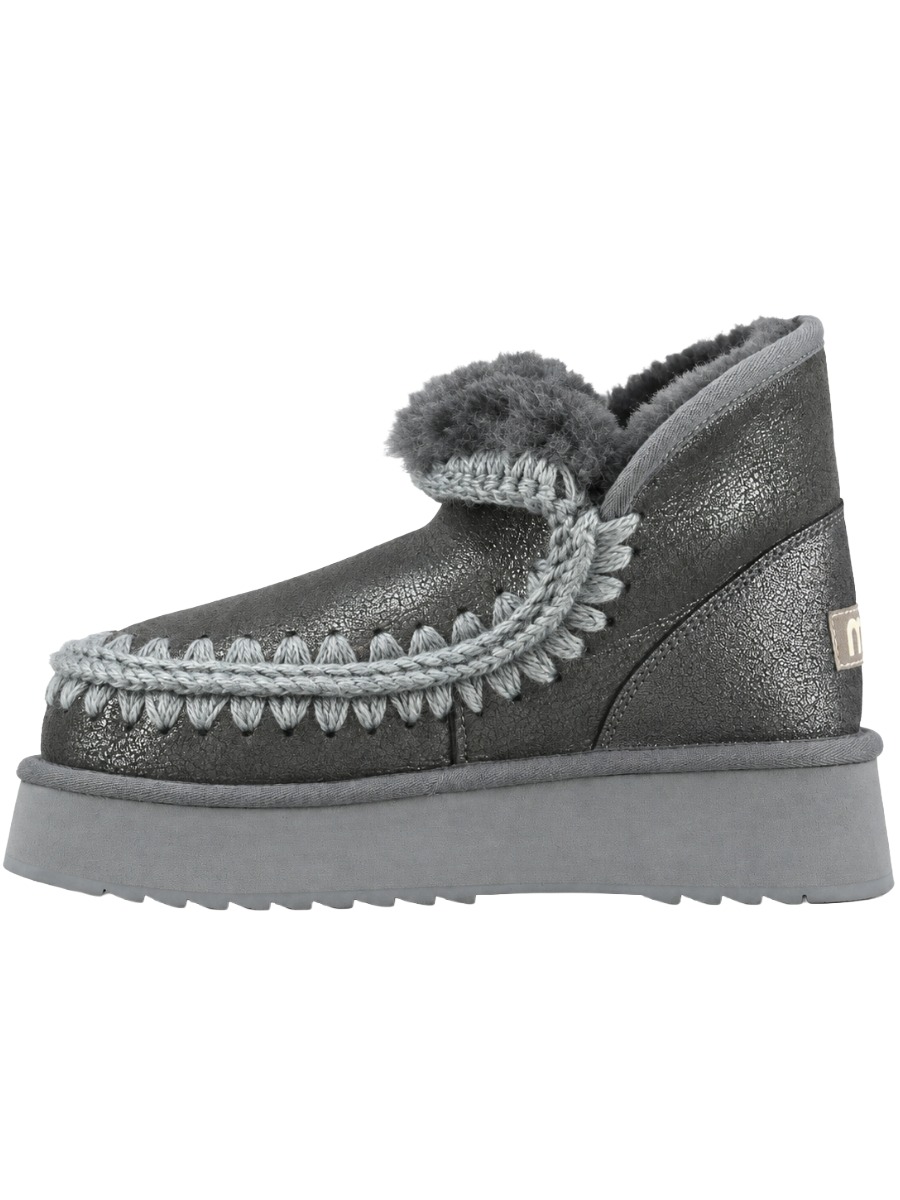 MOU Eskimo Mini Platform Dust Iron – Damen Lammfell Boots Metallic