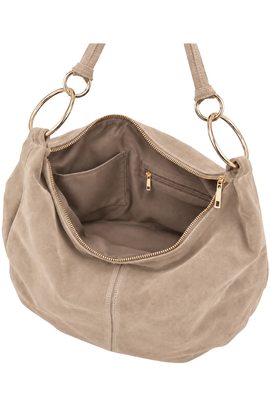 Wildleder - Shopper Hobo Bag 461 Damen Tasche mit Metallring-Henkel