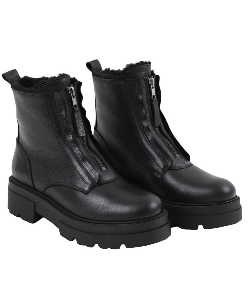 Apple of Eden Big Star Damen Chunky Leder Zip Boots mit Warmfutter