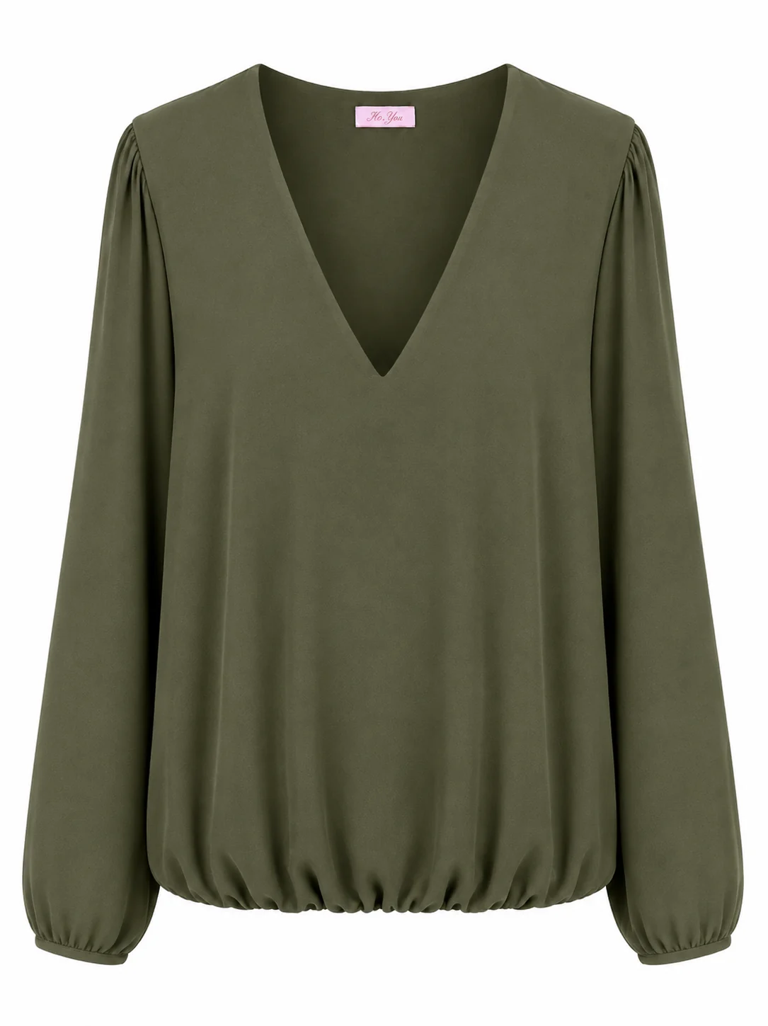 Ballonblusenshirt mit transparentem Oberstoff & V-Ausschnitt
