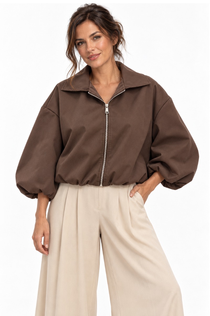 Ballon-Blouson-Jacke mit 3/4-Arm & Struktur