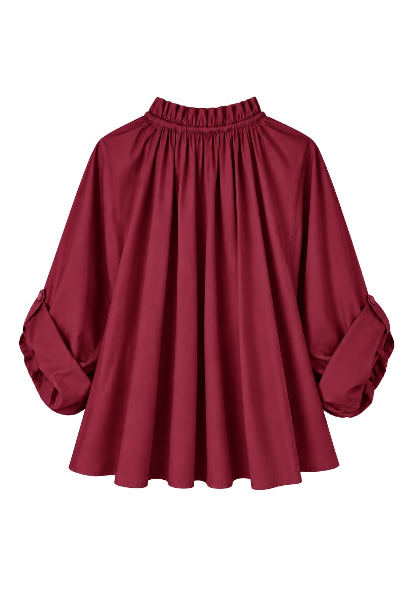 Bluse mit Rüschen-Stehkragen & fein gerafftem Pump Ärmel
