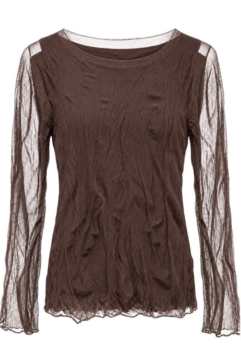 Mesh-Shirt mit Crinkle-Struktur & transparenten Ärmeln