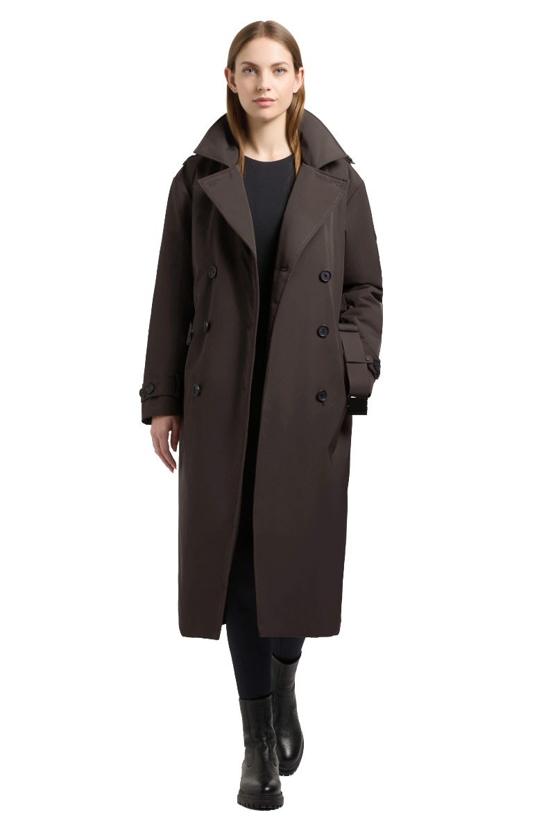 Khujo ELENA Damen-Winter-Trenchcoat mit Stepp-Einsatz und Kapuze