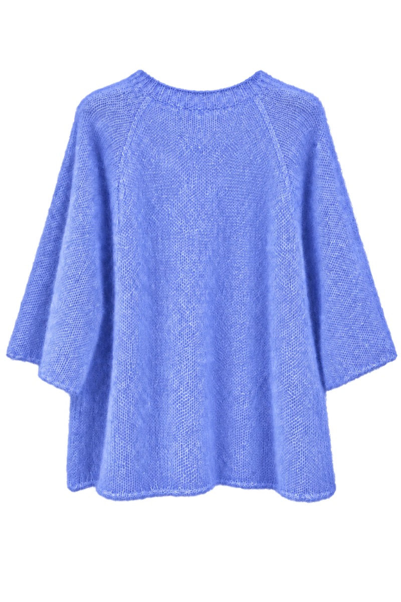 Flauschiger Kid Mohair Strick-Pullover mit Halbarm