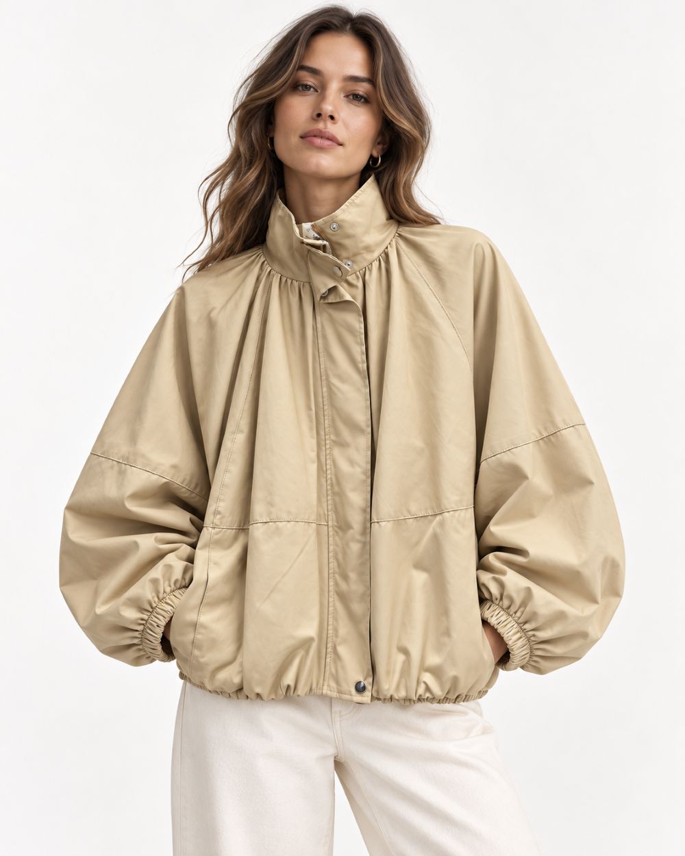 Ballon -Blousonjacke mit Stehkragen & Volumenärmeln