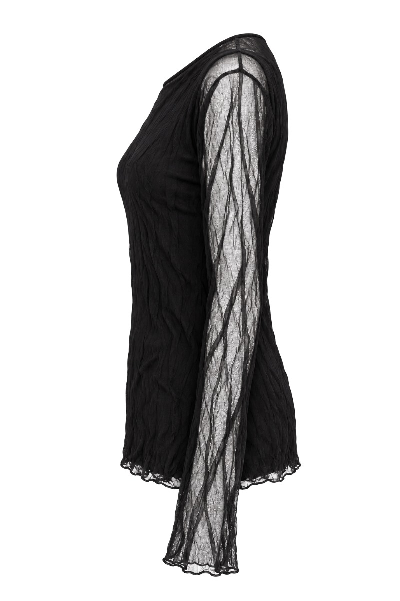 Mesh-Shirt mit Crinkle-Struktur & transparenten Ärmeln