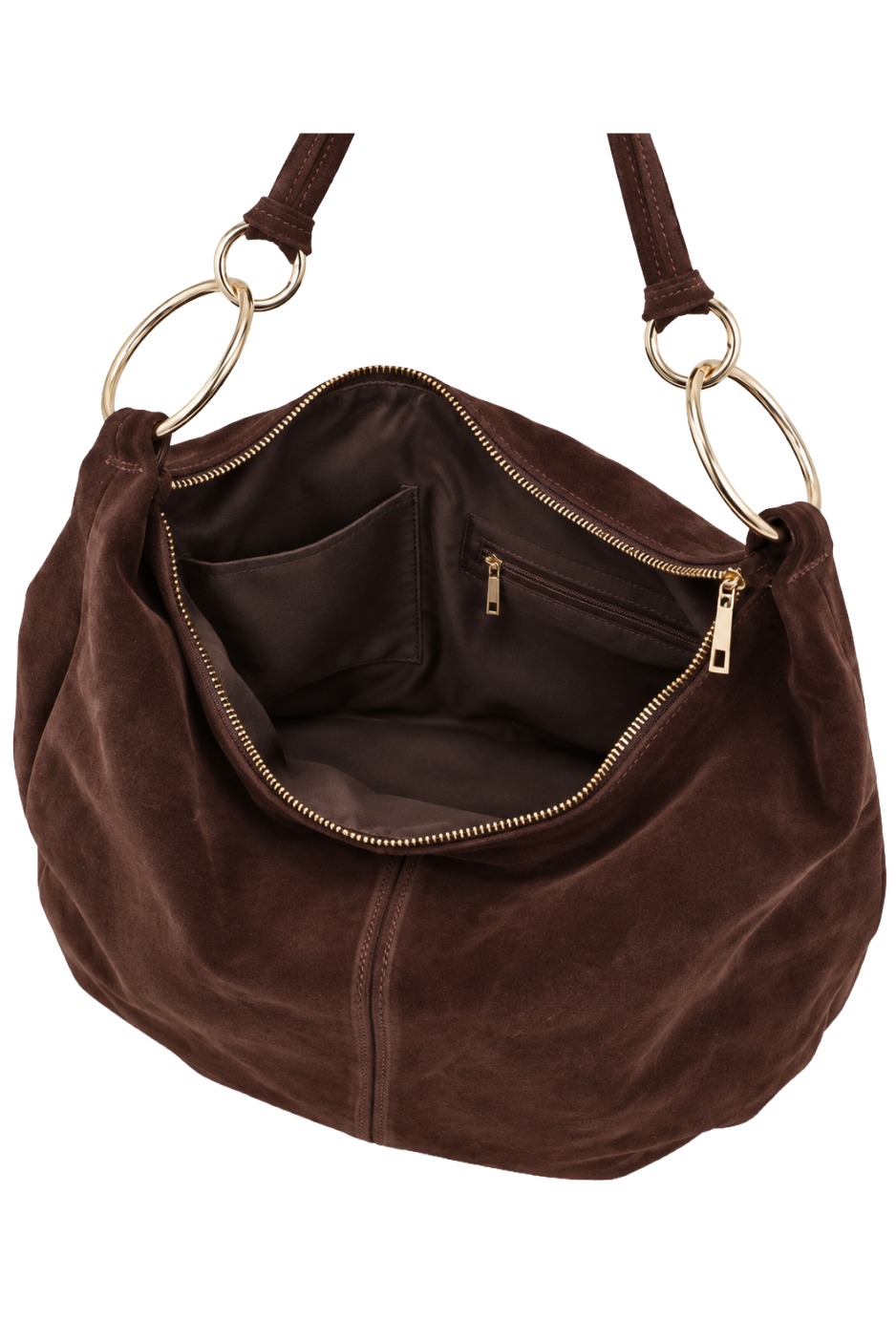 Wildleder - Shopper Hobo Bag 461 Damen Tasche mit Metallring-Henkel
