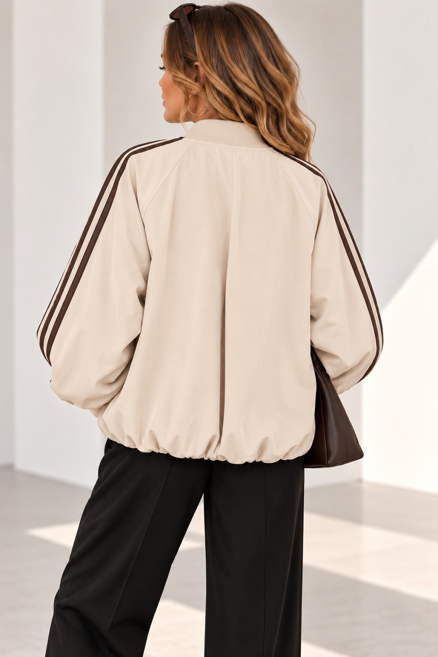 Damen Ballon-Blousonjacke mit Kontraststreifen & leichtem Futter