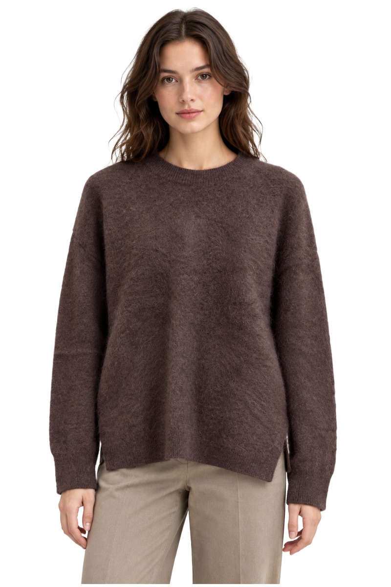 Feiner Damen Strick Pullover mit Rundhals aus Lanawolle & Kaschmir
