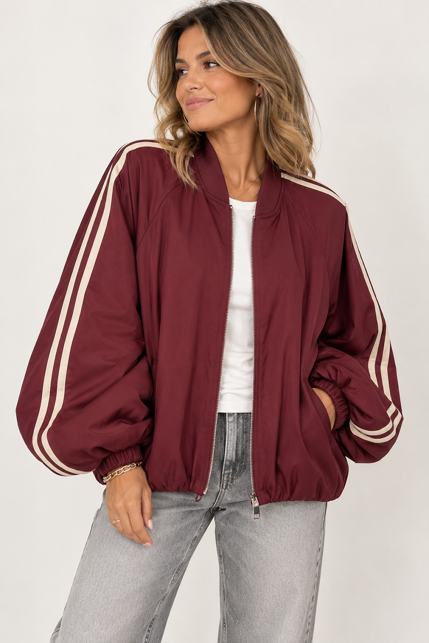 Damen Ballon-Blousonjacke mit Kontraststreifen & leichtem Futter