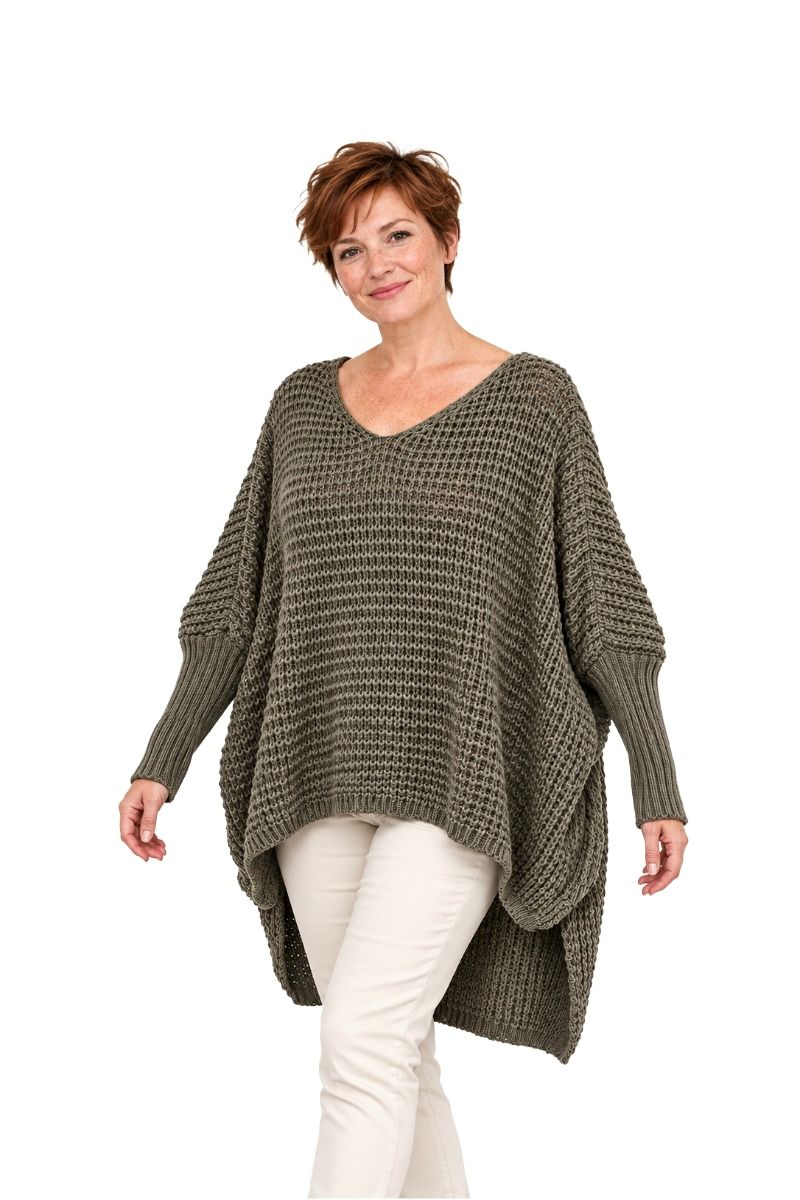 Oversized Grobstrick-Pullover mit langen Rippärmeln