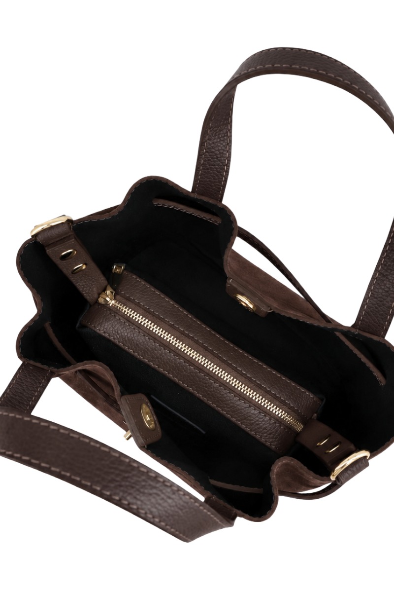 Wildleder Henkel-Tasche mit Drehverschluss & Lederriemen