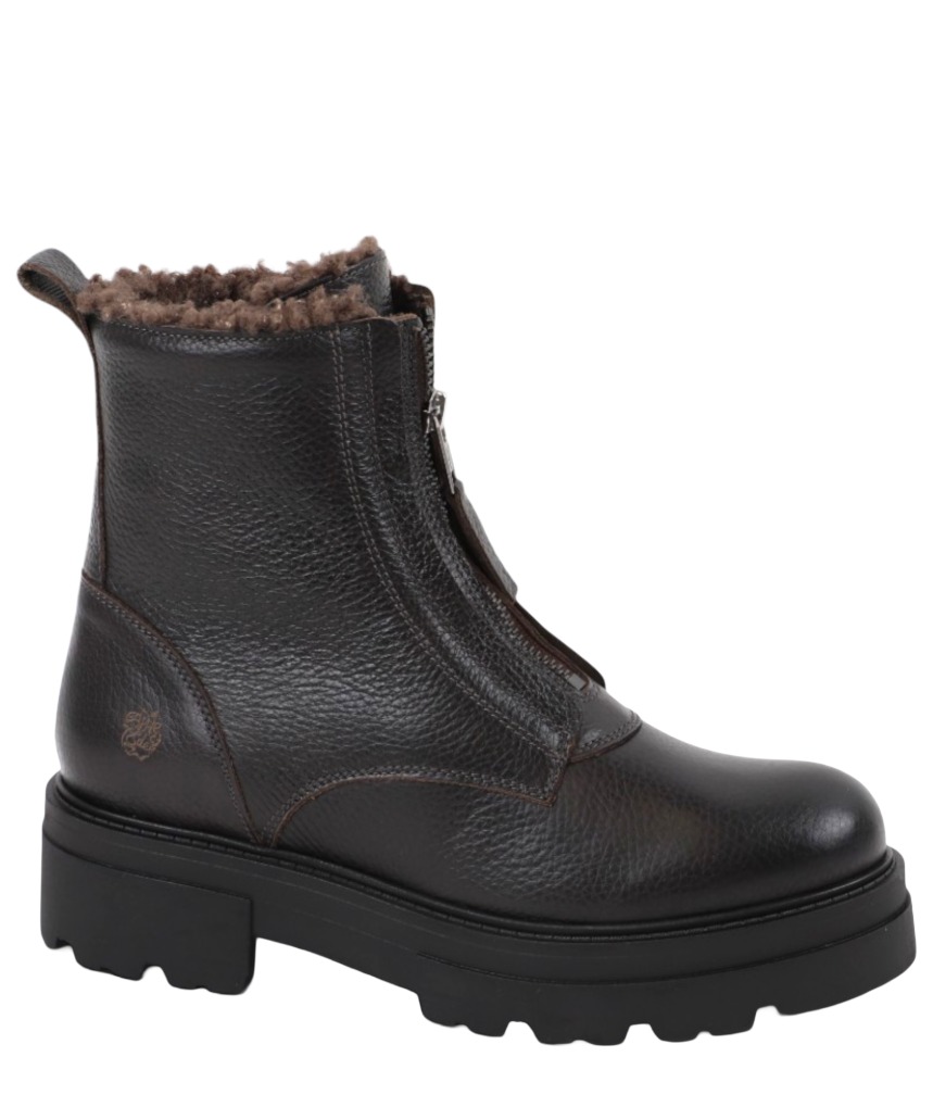 Apple of Eden Big Star Damen Chunky Leder Zip Boots mit Warmfutter